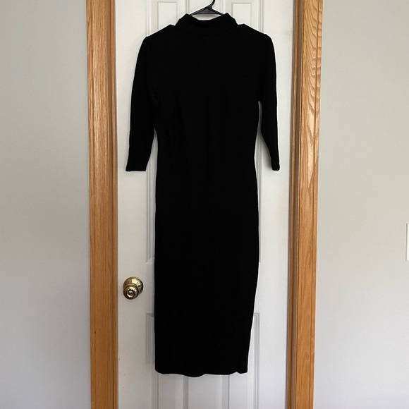 Vintage Bloomingdale’s 100% Wool Black Midi Dress Size 6 - Picture 1 of 10